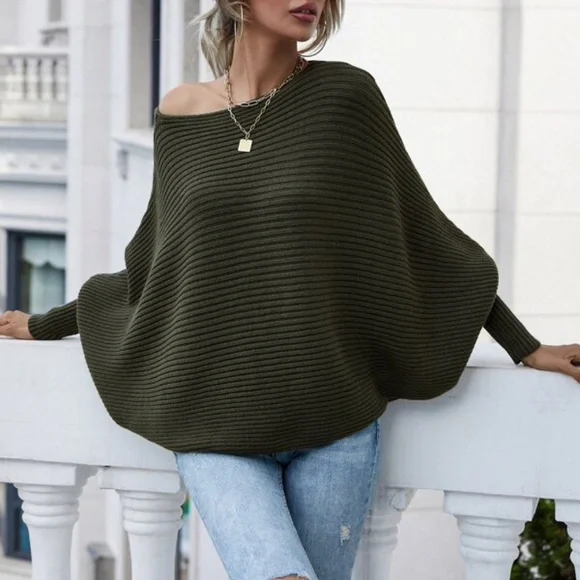 Cozy Batwing Oversized Sweater Ribbed Top - Picture 14 of 14